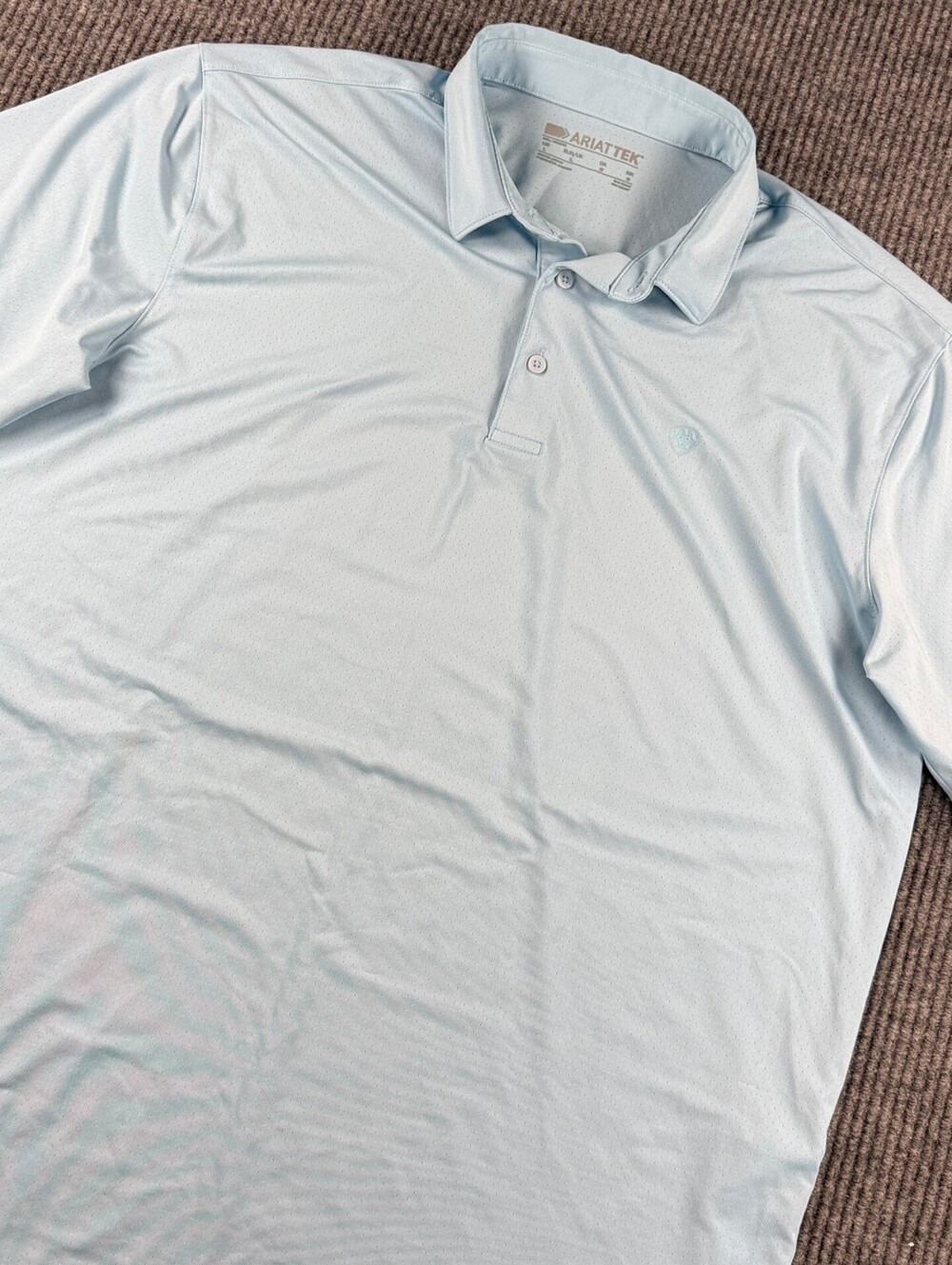 Ariat Tek Performance Polo Mens L Short Sleeve Light Blue Breathable Athletic